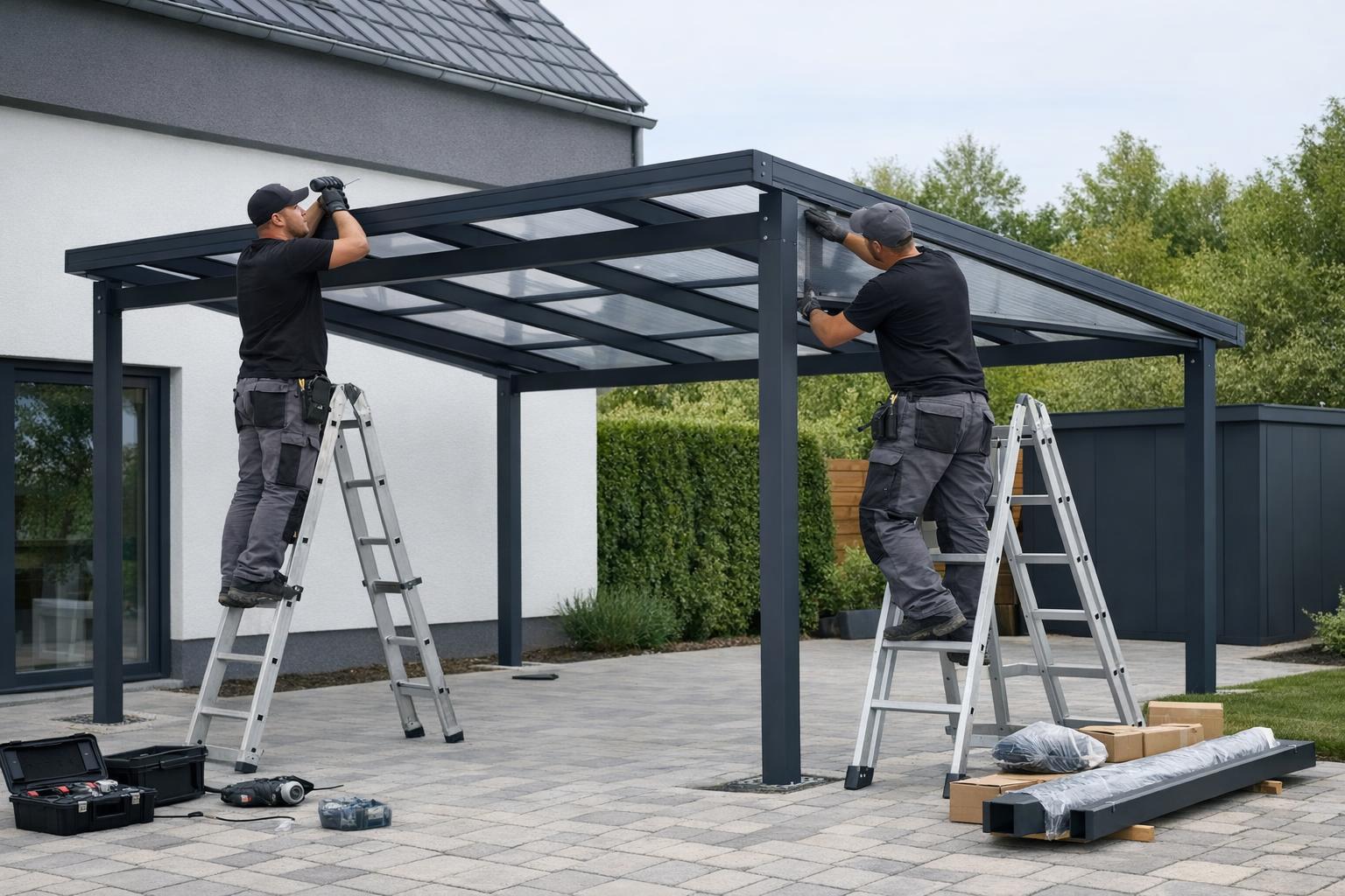 Zdjęcie: montaz-aluminiowej-wiaty-carport-przez-dwoch-monterow