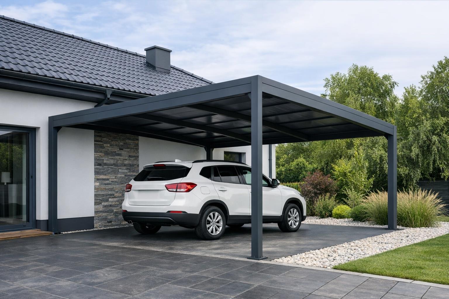 Aluminiowa wiata na samochód jako praktyczna ochrona auta